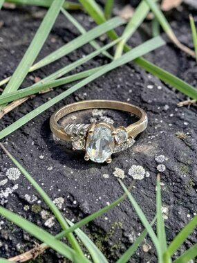10K Yellow Gold White‎ Topaz & Diamond Cluster Ring